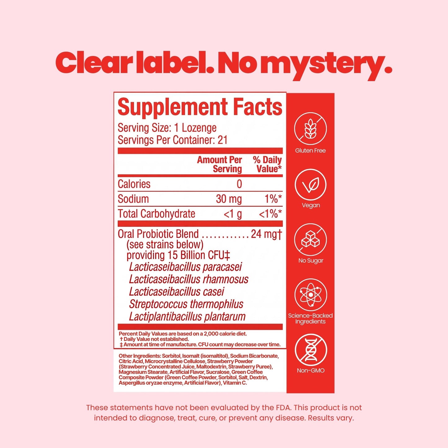 Beezoo Strawberry Probiotic Fizz Tabs Kiss-Ready Fresh Breath 15B CFU Tab 21 Tabs Oral Probiotic Supplement