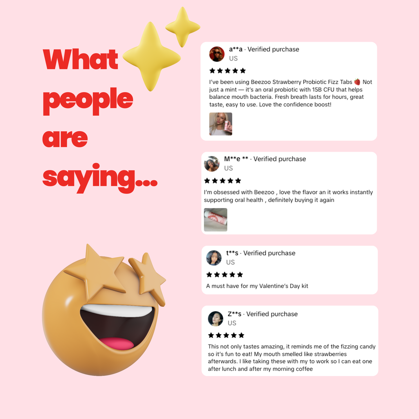 Beezoo Strawberry Probiotic Fizz Tabs Kiss-Ready Fresh Breath 15B CFU Tab 21 Tabs Oral Probiotic Supplement