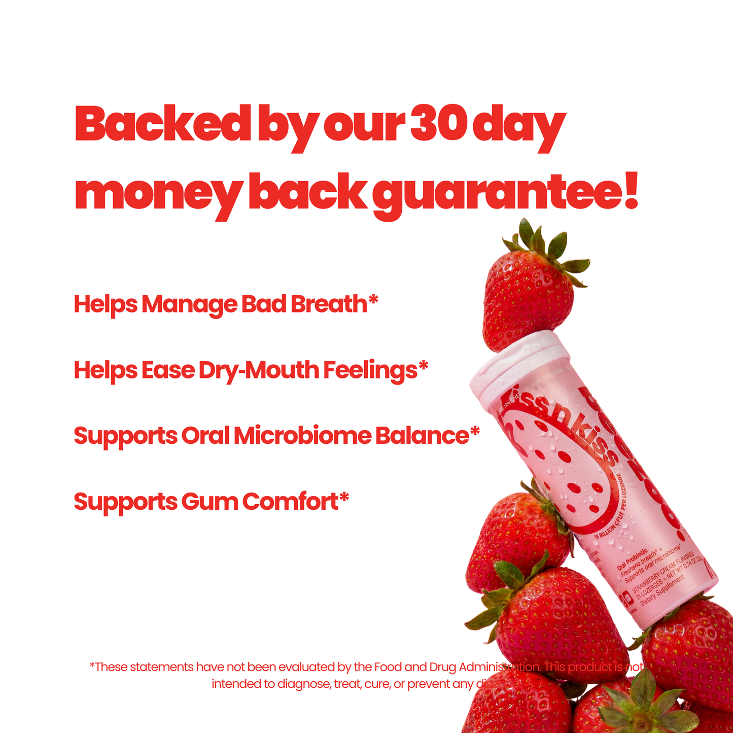 Beezoo Strawberry Probiotic Fizz Tabs Kiss-Ready Fresh Breath 15B CFU Tab 21 Tabs Oral Probiotic Supplement