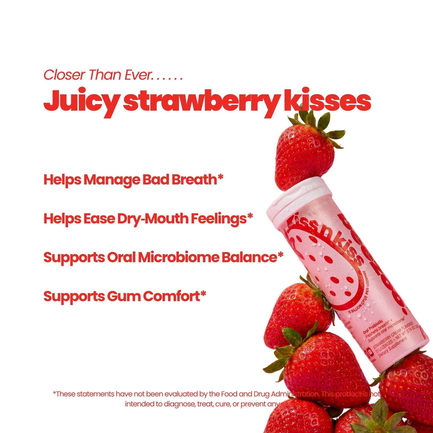 Beezoo Strawberry Probiotic Fizz Tabs Kiss-Ready Fresh Breath 15B CFU Tab 21 Tabs Oral Probiotic Supplement